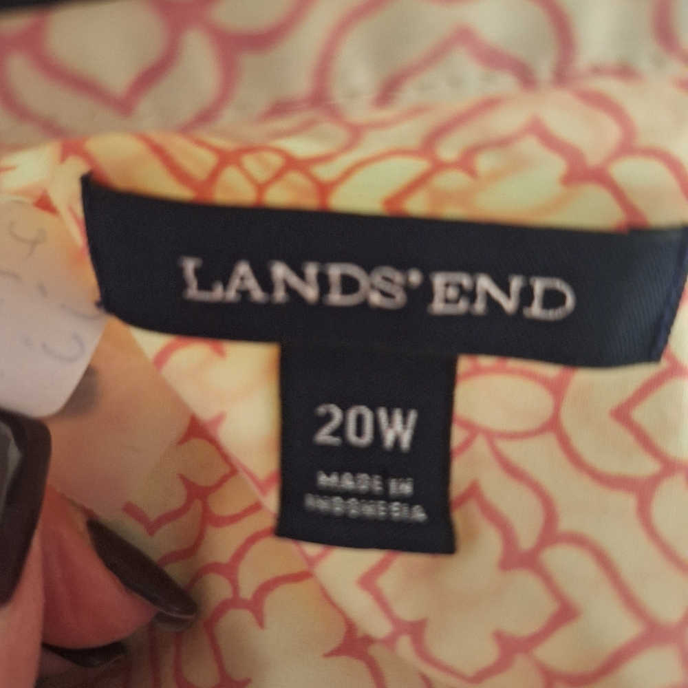 Lands' End No Iron Supima Button Down Cotton Shirt Sz 20W Geometric Yellow Pink - Picture 11 of 11